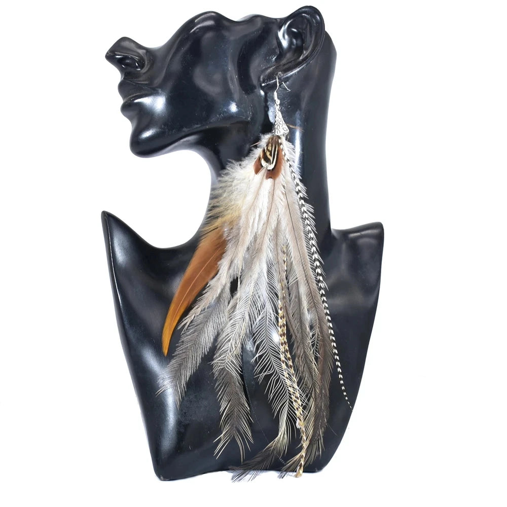 Boho Handmade Long Feather Earrings for Women Boho pendientes Jewelry Ethnic Natural Feather Earring Tribal Festival Party Gift